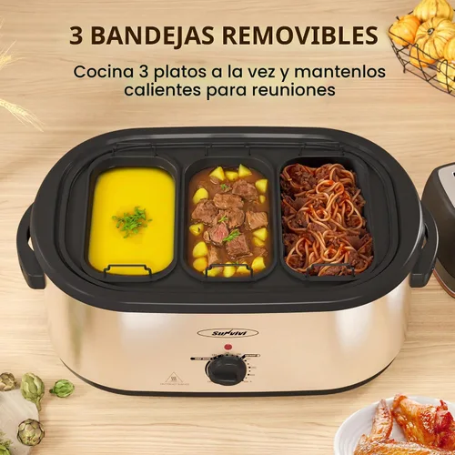 Vista 5 de Sunvivi Horno Tostador Eléctrico de 20 QT con Tapa de Autohilvanado, 3 Compartimentos y Función de Mantener Caliente, Control de Temperatura