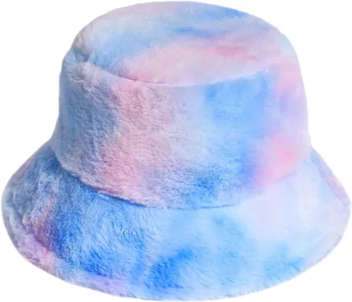 Vista 10 de JUMISEE Sombrero de pescador de piel sintética con teñido anudado para mujer, gorro de invierno cálido y mullido Azul