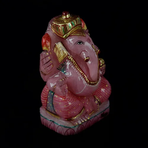 Vista 3 de GEMHUB Estatua de Ganesh Estatua de cuarzo rosa de aproximadamente 1400.00 quilates Escultura Éxito Elefante Dios Figurilla - Vinayak Ganesha V-4475