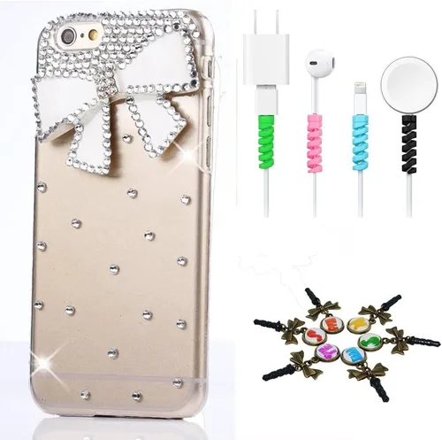 Vista 5 de Bling Case compatible con iPhone 5C - Elegante - 3D hecha a mano [Serie Sparkle Series] Eiffel diseño mariposa oso perla diseño mariposa cubierta