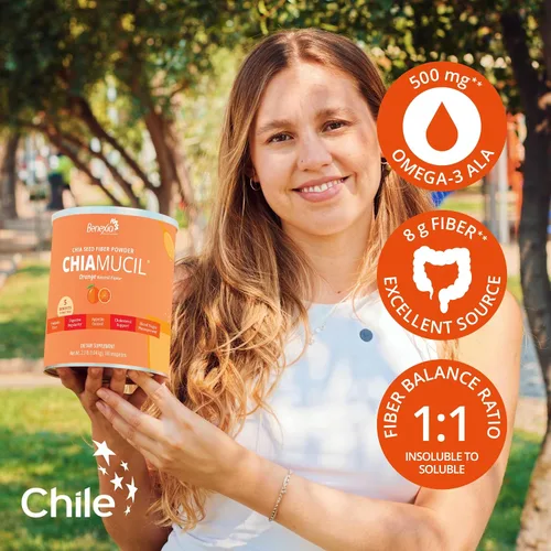 Vista 2 de Chiamucil Prebiótico Chia & Inulina Fibra en Polvo, Naranja, 80 Serv