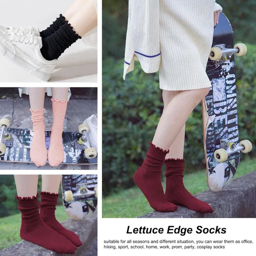 Vista 7 de DOOVID Calcetines de algodón con volantes para mujer, calcetines casuales holgados para mujer