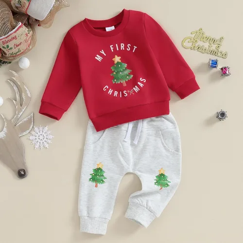 Vista 2 de LIOMENGZI Conjunto de ropa de Navidad para bebé niño y niña, camisa larga, sudadera de Papá Noel, para otoño y Navidad