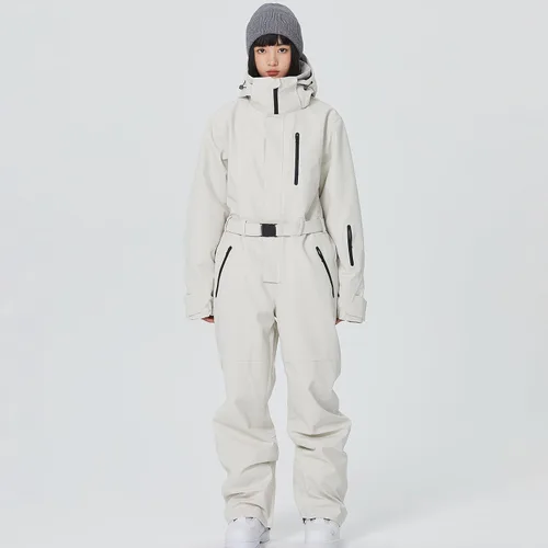 Vista 3 de ALSOGO Traje de esquí de una pieza para mujer, overol impermeable con aislamiento para nieve, con cinturón desmontable para deportes de nieve