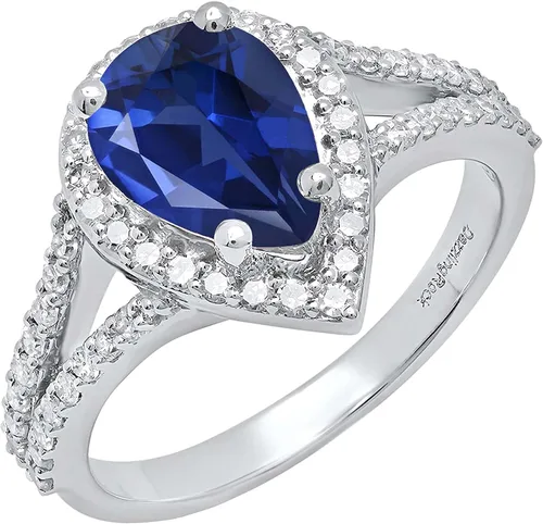 Vista 33 de Dazzlingrock Collection Anillo de compromiso con forma de lágrima y diamante blanco natural redondo de 0.45 quilates con halo de diamantes blancos