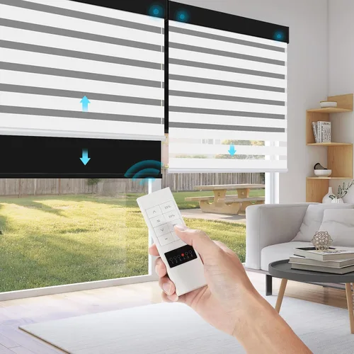 Vista 9 de ACMEART Persianas dobles motorizadas con control remoto, juego de persianas de día y noche con filtro de luz de cebra y persiana enrollable opaca
