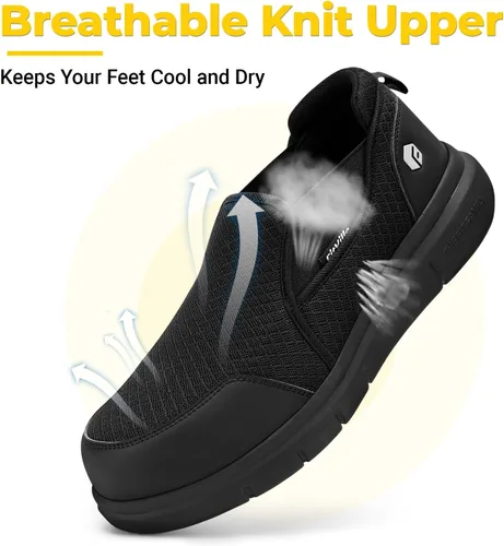 Vista 5 de FitVille Zapatos con punta de acero para hombre, zapatos de trabajo con punta compuesta extra ancha para hombre, prueba de punción, V1