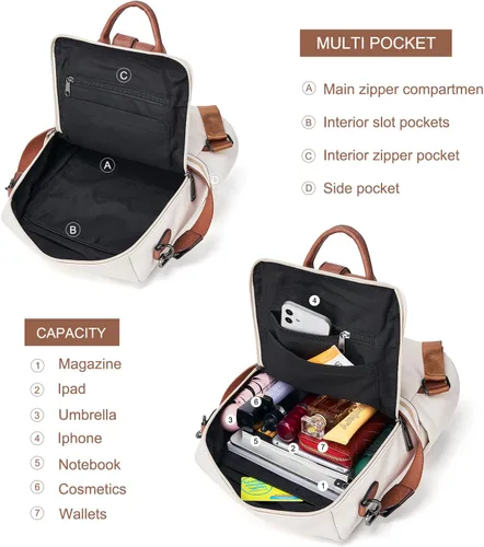 Vista 3 de Mochila de cuero para mujer bolso de hombro convertible de moda para mujer, impermeable, antirrobo con pulsera, M
