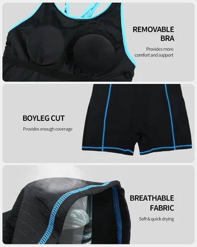 Vista 4 de beautyin Trajes de baño de una pieza para mujer, trajes de baño atléticos Boyleg para entrenamiento conservador