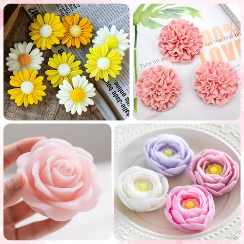 Vista 6 de Juego de 4 moldes de silicona de flores, moldes de clavel de margaritas florales 3D para hacer velas, jabón, resina epoxi, fabricación