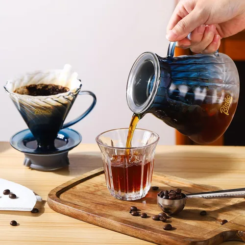 Vista 7 de Bincoo Juego de cafetera para verter con gotero tamaño 0.1 fl oz, juego de servidor de café de vidrio cónico de 60 ángulos con soporte y papel