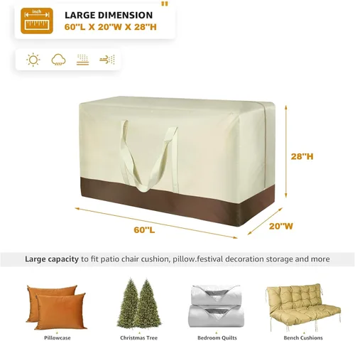 Vista 2 de Paquete de 2 bolsas de almacenamiento para cojines de patio, impermeables, 420D, para exteriores, protectoras, con cremallera, para muebles, 60 2