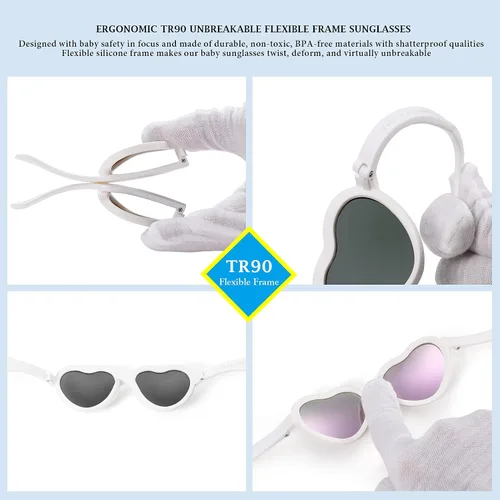 Vista 4 de Gafas de sol polarizadas flexibles en forma de corazón para bebés con correa ajustable para niños pequeños y bebés de 0 a 24 meses B9*