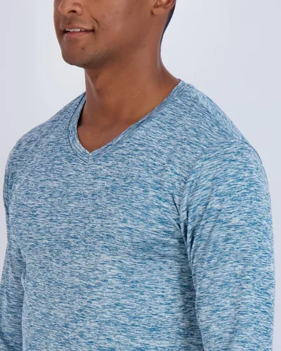 Vista 3 de Real Essentials Paquete de 4 camiseta deportiva de manga larga con cuello en V para hombre, de ajuste seco, para exteriores, UPF 50+