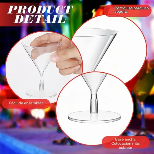 Vista 4 de Irenare Juego de 100 vasos de Martini de plástico transparente y púas de cóctel, vasos de Martini desechables, mini vasos de postre transparentes