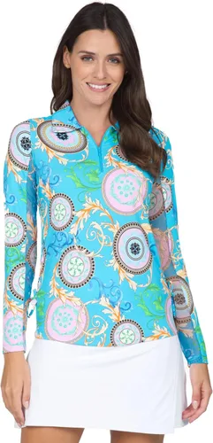 Vista 5 de IBKUL Athleisure Wear 48654 - Polo de manga larga con protección solar UPF 50+ Icefil Cooling Tech Debbie Print de longitud ajustable
