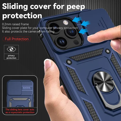 Vista 2 de Funda para iPhone 15 Pro, iPhone 15 Pro con funda para cámara y soporte, grado militar, a prueba de golpes, resistente, con soporte magnético
