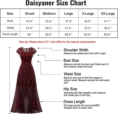 Vista 3 de Daisyaner Vestido largo formal de encaje floral para mujer con cuello en V vestido elegante para fiesta de noche vestido de graduación