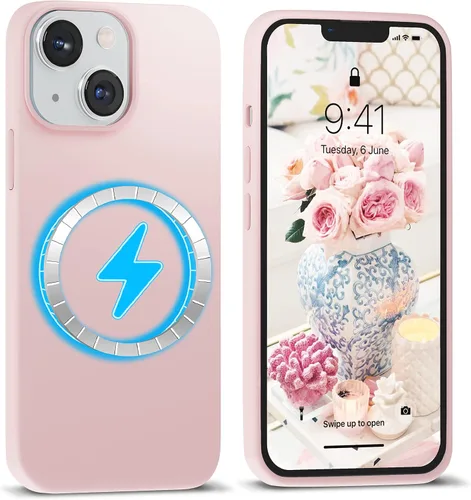 Vista 11 de IceSword Funda magnética para iPhone 14, funda de silicona Berry [carga rápida] imanes fuertes, forro de microfibra delgado, rosa intenso dulce
