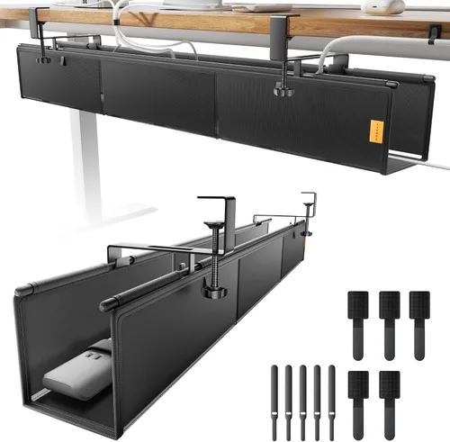 Vista 10 de Bandeja de organización de cables para debajo del escritorio, sin taladro, bridas incluidas, material de lona ecológico, diseño de malla
