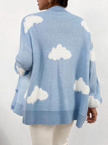 Vista 2 de SOLY HUX Suéter de punto de manga larga con cuello en V y botones para mujer, Azul