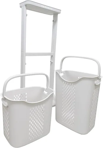 Vista 2 de Cesta de lavandería para baño, cesta de almacenamiento de ropa multicapa, estante de cocina simple, soporte de frutas (2 capas)