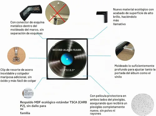 Vista 2 de Marco para discos de vinilo negro brillante, paquete de 6