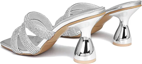 Vista 6 de OHXZTX Sandalias de tacón cuadrado con diamantes de imitación para mujer, sin cordones, puntera abierta, tacón alto, sandalias de tacón alto