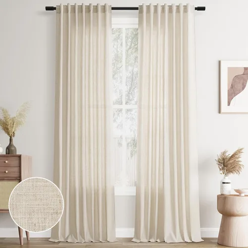 Vista 57 de Joywell - Cortinas de lino de 96 pulgadas de largo para sala de estar Natural