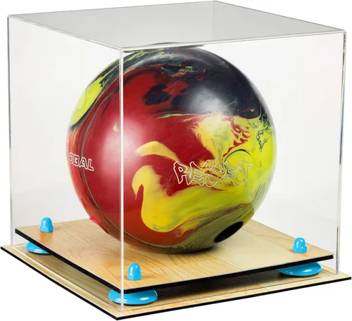Vista 25 de Better Display Cases Acrylic Bowling Ball Display Case with Mirror Case, Yellow Risers and Clear Base (B33/A028)