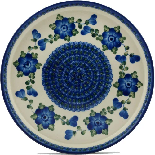 Vista 2 de Plato de galletas de cerámica polaca de 10 pulgadas, amapolas azules