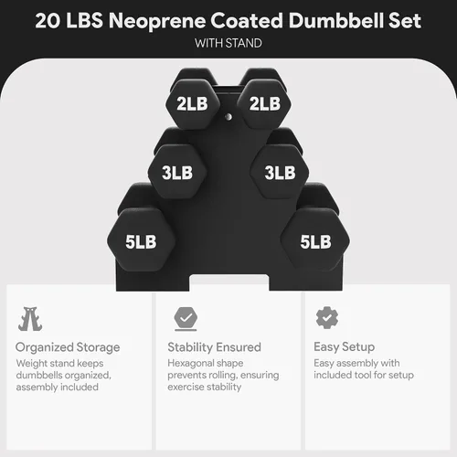 Vista 2 de BalanceFrom Neoprene Coated Iron Dumbbell Hex Weights Set with Stand – Color-Coded or Black Options with Non-Slip Grip for Strength Training
