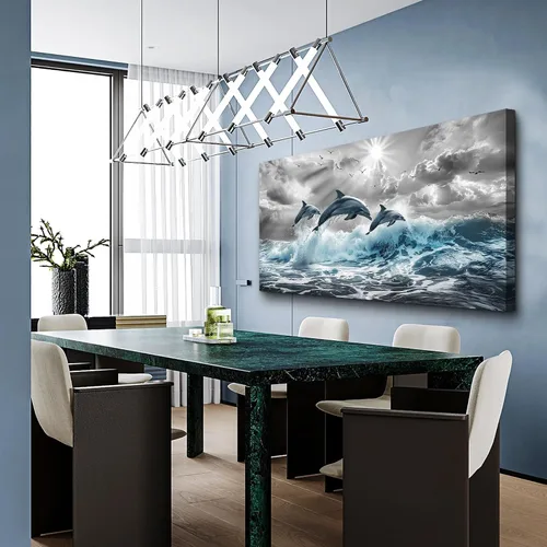 Vista 5 de Lapremoly Decoración de pared para sala de estar, arte de pared grande para dormitorio, olas azules del mar, ilustraciones de pared, oficina