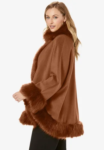 Vista 5 de Jessica London Faux Fur Trim Wool Cape Negro