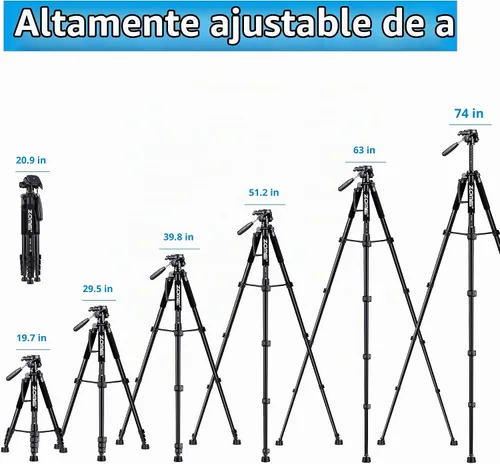 Vista 4 de ZOMEi Soporte de trípode DSLR de alta resistencia de 74.0 in, extensión multifuncional alta, disparo multiángulo, compatible con cámaras, teléfonos