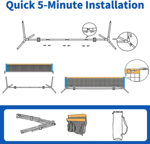 Vista 9 de 10 FT Mini Portable Pickleball Net Equipment Set - Tennis Net for Driveway Backyard, 2 Pickleball Paddles, 8 Pickleballs and Potable Carry