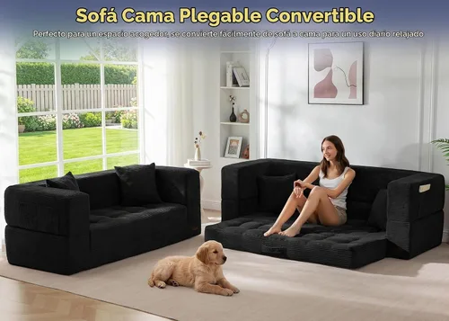 Vista 3 de MAXYOYO Sofá cama plegable, sofá biplaza convertible sin hueso con almohada Negro