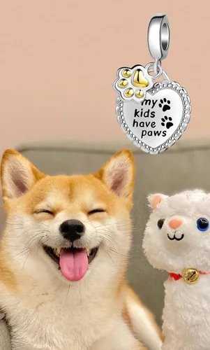 Vista 8 de NanMuc Abalorios de Pandora con estampado de pata chapado en oro, cachorro, perro, corazón, mascota, gato, aninmal, compatible con pulseras Pandora