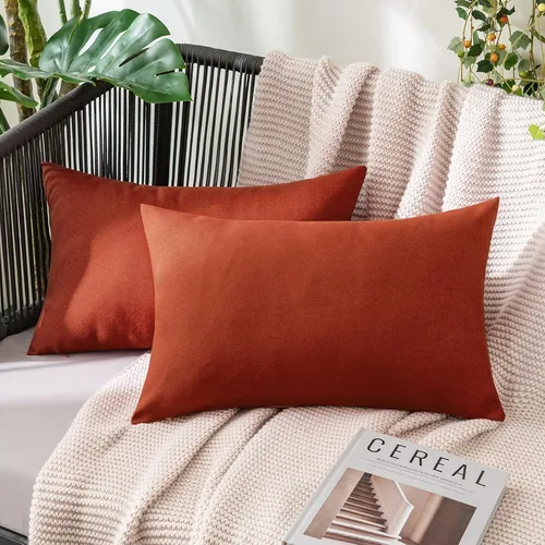 Vista 70 de MIULEE - Paquete de 2 fundas de almohada decorativas para exteriores, impermeables, sólidas, de imitación de lino, para jardín, casa de campo, Azul