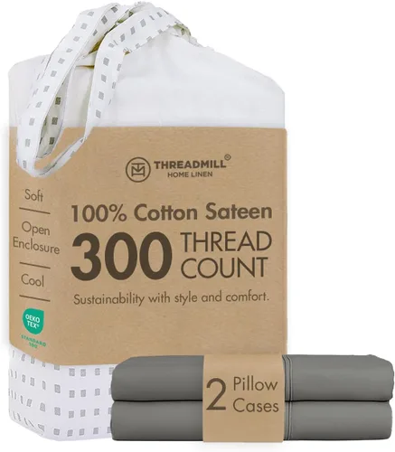 Vista 7 de Threadmill Juego de fundas de almohada tamaño king de 2 piezas - 100% algodón puro de 300 hilos, tejido de satén beige - Fundas de almohada ultra