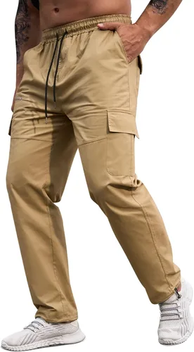 Vista 4 de Lexiart Pantalones cargo de entrenamiento para hombre, cintura elástica, pantalones deportivos para senderismo, pantalones largos casuales
