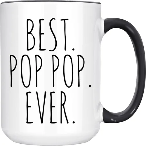 Vista 3 de Best Pop Ever Taza para el Día del Padre para el Abuelo, regalo de nietos, mango negro y interior de 11 onzas Mango y interior negros