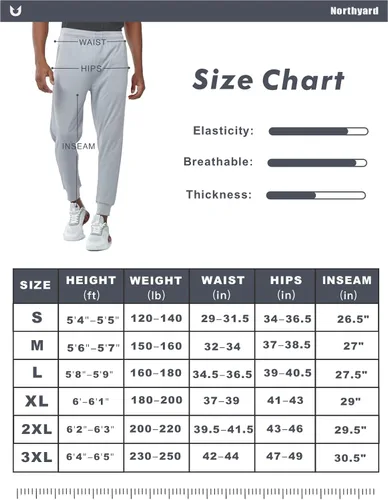 Vista 6 de NORTHYARD Pantalones deportivos para hombre con bolsillos con cremallera, pantalones deportivos de malla ligera y cónica para correr, gimnasio