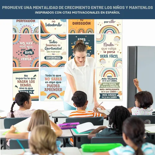 Vista 9 de Decorably 15 carteles de aula de español boho arco iris escuela secundaria Arco iris Boho