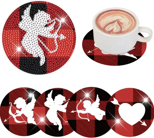 Vista 17 de Kit de 8 posavasos de pintura de diamante con soporte, posavasos de gnomo 5D de diamante, manualidades de arte de diamante, posavasos de diamante
