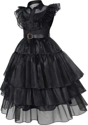 Vista 2 de Black costume girls dress for Kids Black Family Costume for Girls Birthday Halloween Cosplay Party (Ages 3-12)