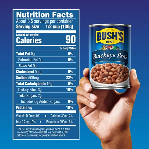 Vista 2 de BUSH'S BEST Guisantes Blackeye enlatados de 15.8 onzas, fuente de proteína y fibra a base de plantas, bajo en grasa, sin gluten, (paquete de 12)