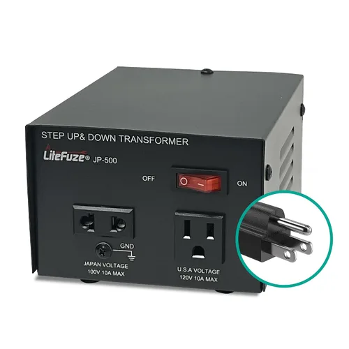 Vista 2 de LiteFuze Convertidor de Voltaje Transformador de 500W para Japón – Elevador/Reductor 100V a 120V / 120V a 100V – Convertidor de Energía de Servicio