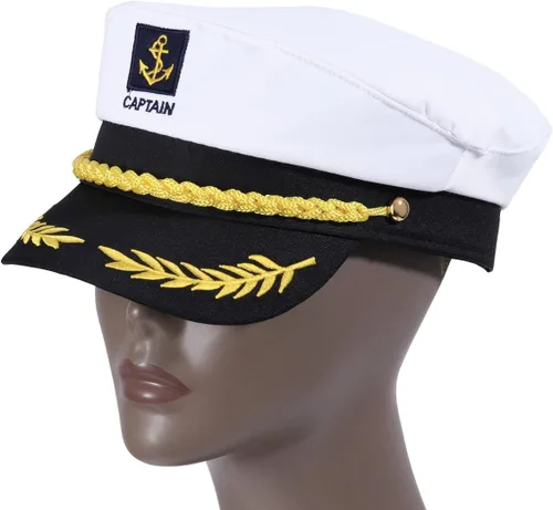 Vista 3 de Sombrero de capitán de yate para adulto, diseño de capitán marinero, color blanco