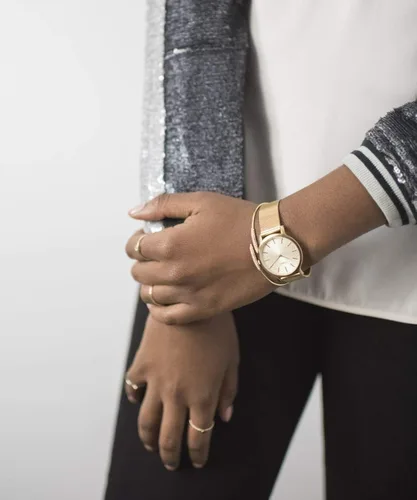 Vista 6 de Timex Reloj Metropolitan de 1.339in para mujer, Tono doradoRayo de sol blanco.